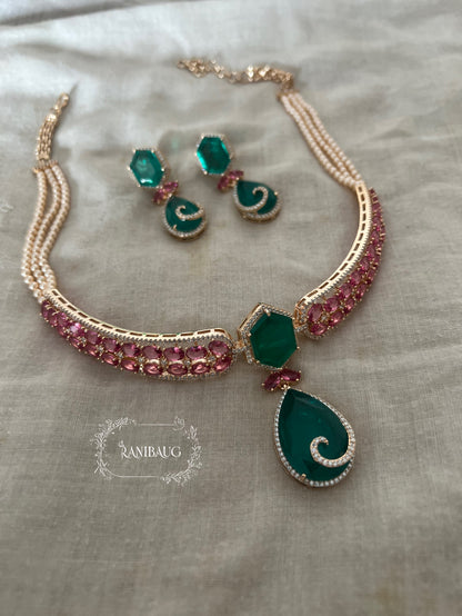 Ranibaug Verdant Grace Diamond Necklace & Earrings Set