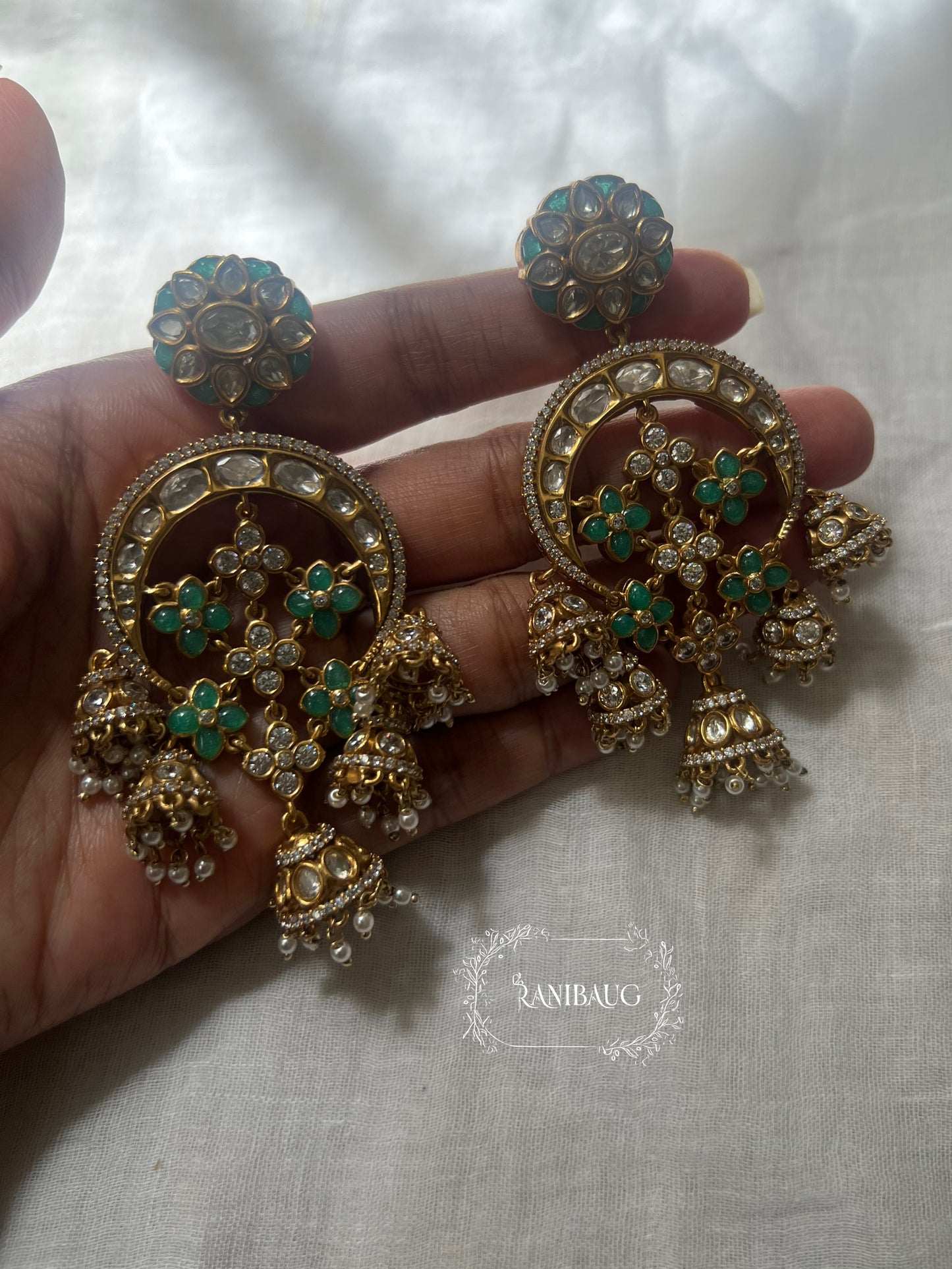 Ranibaug Golden Dangling Jhumki Heritage Indian Earrings