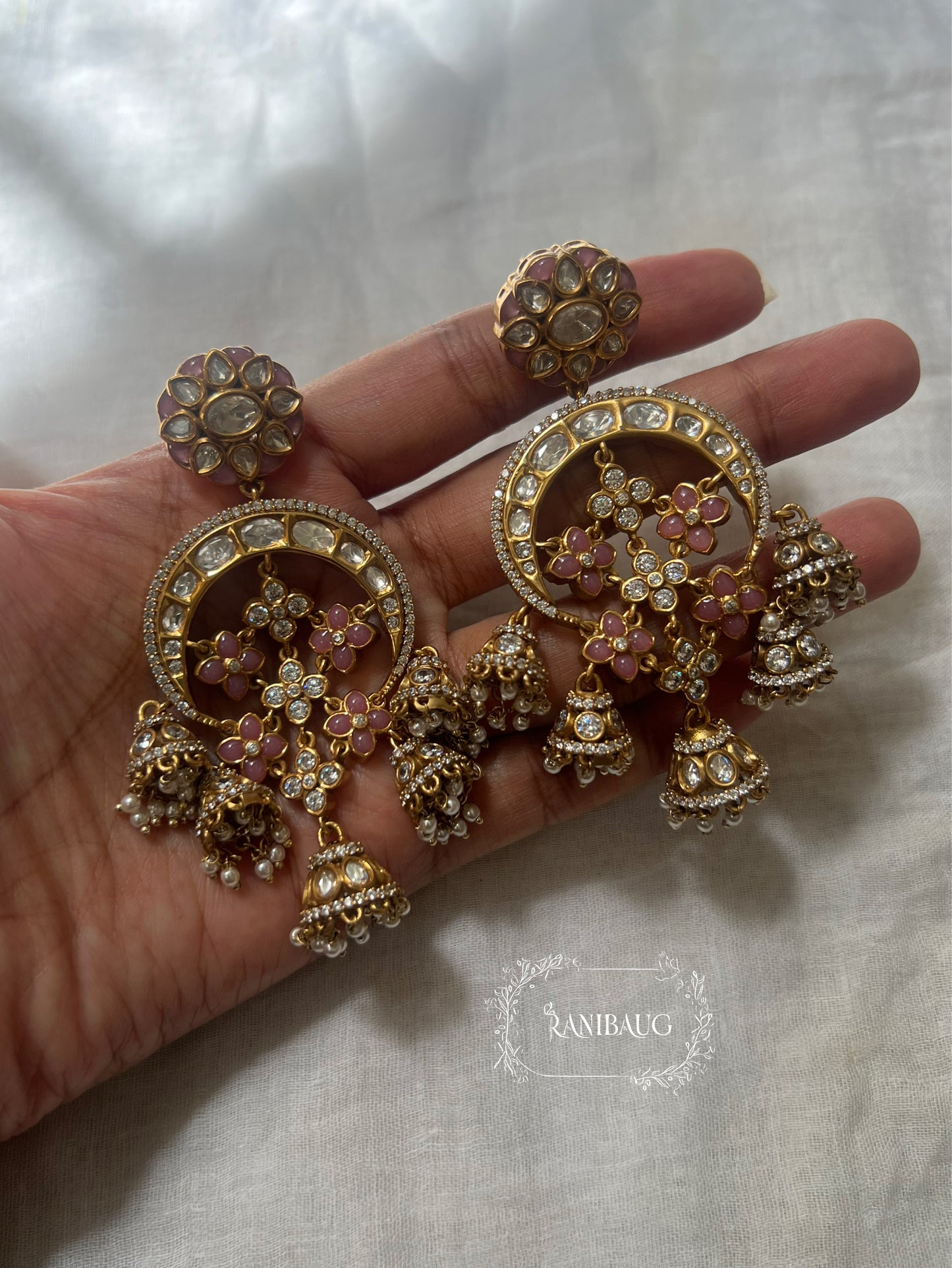 Ranibaug Golden Dangling Jhumki Heritage Indian Earrings
