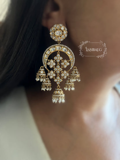 Ranibaug Golden Dangling Jhumki Heritage Indian Earrings