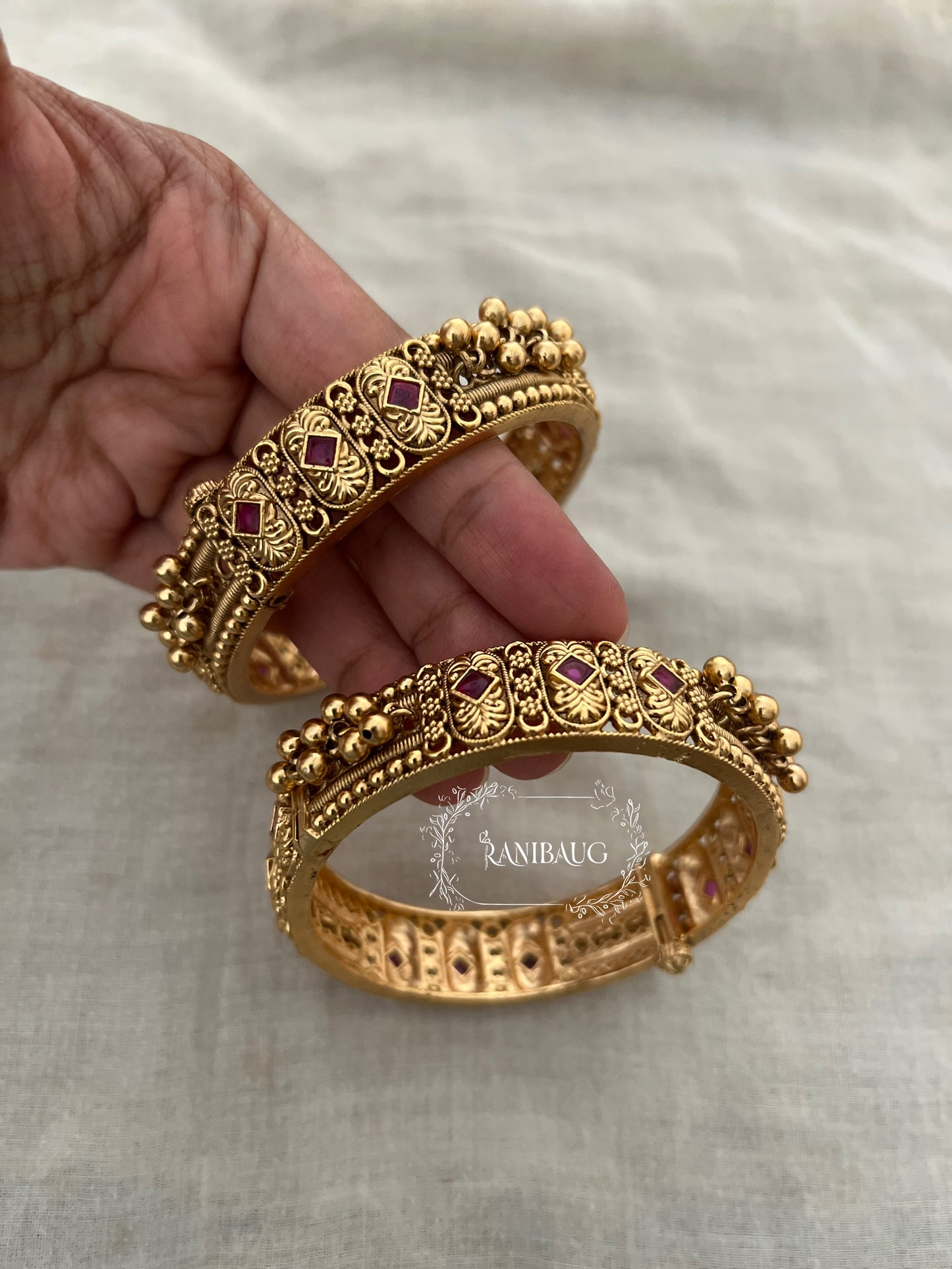 Ranibaug Heritage Ruby Crest Gold Bangles