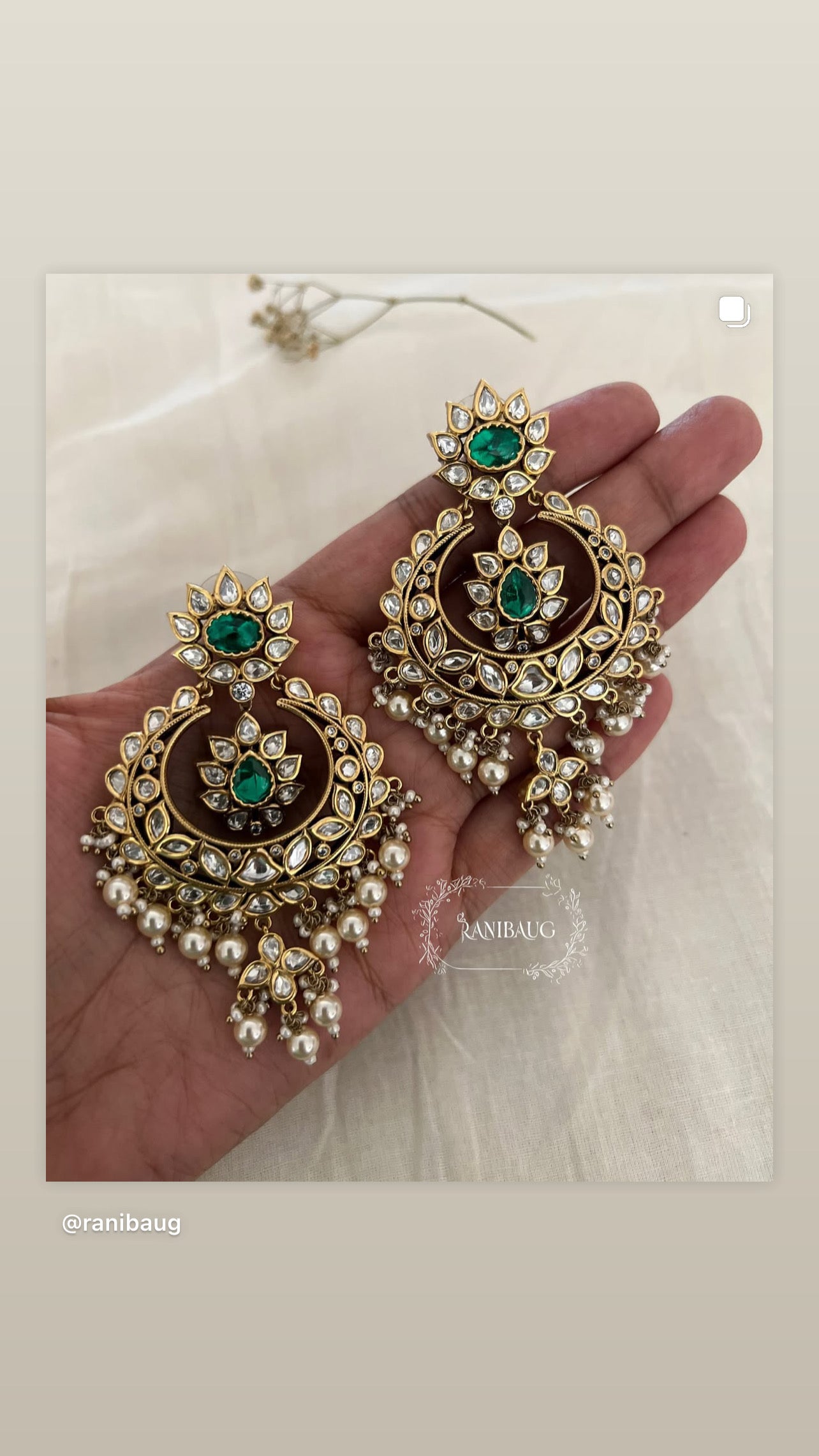 Ranibaug Ishara Gemstone Centered Kundan Chandbali