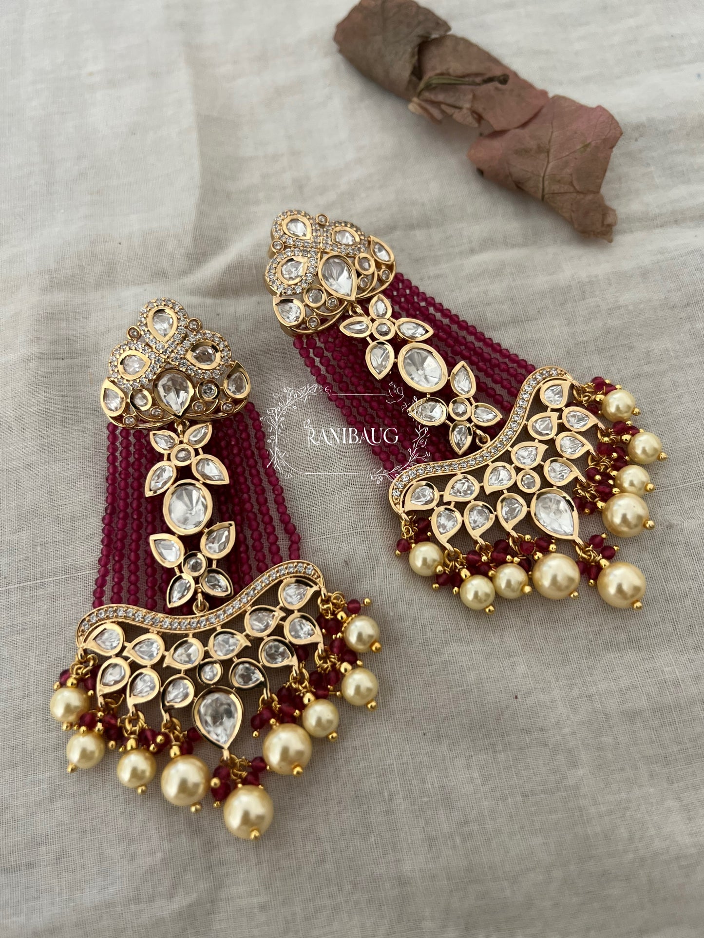 Ranisa Long Kundan Dangler Earrings by Ranibaug