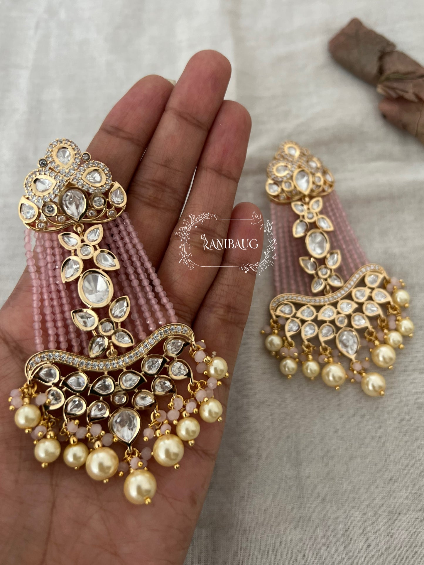 Ranisa Long Kundan Dangler Earrings by Ranibaug