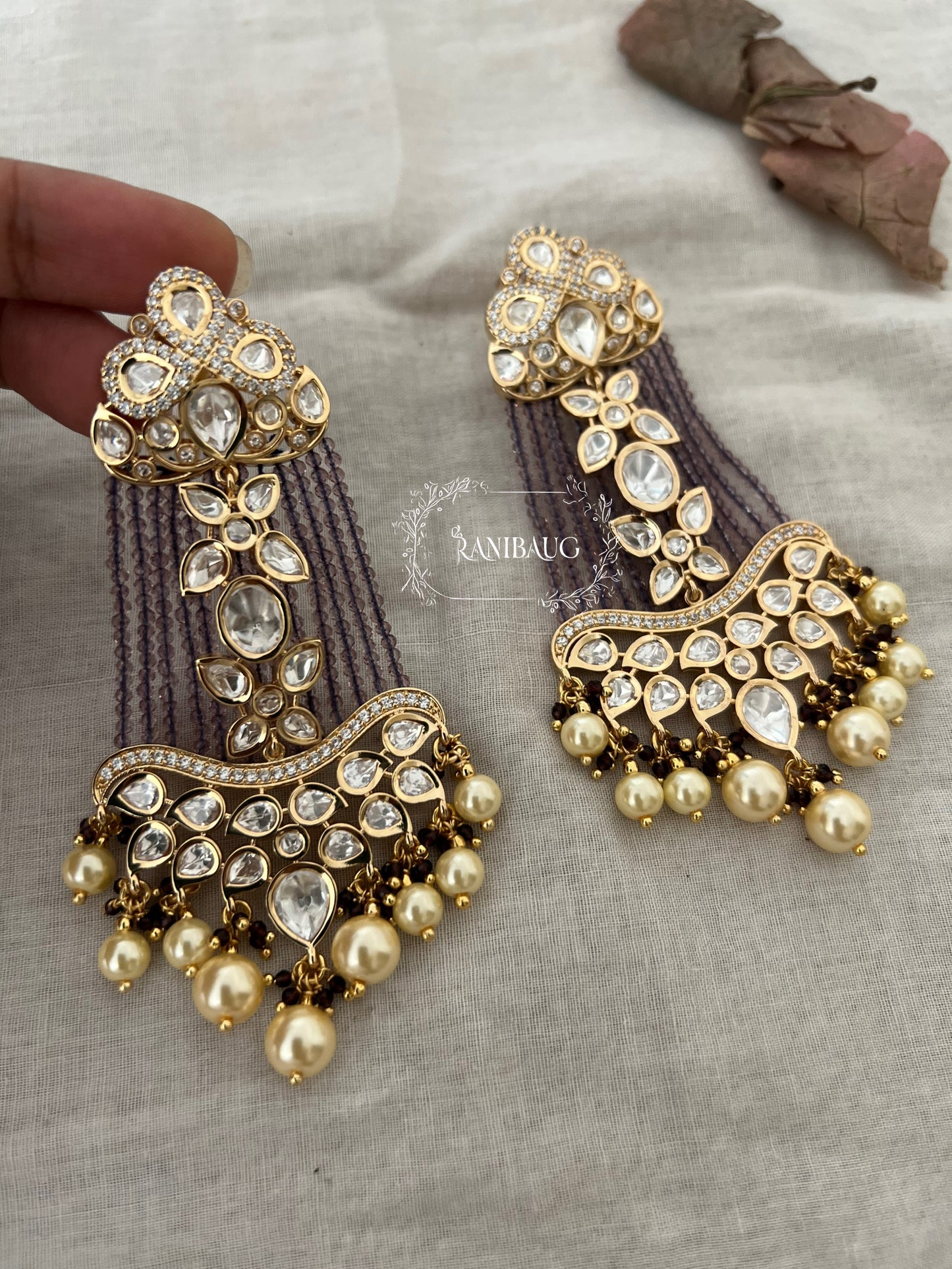 Ranisa Long Kundan Dangler Earrings by Ranibaug