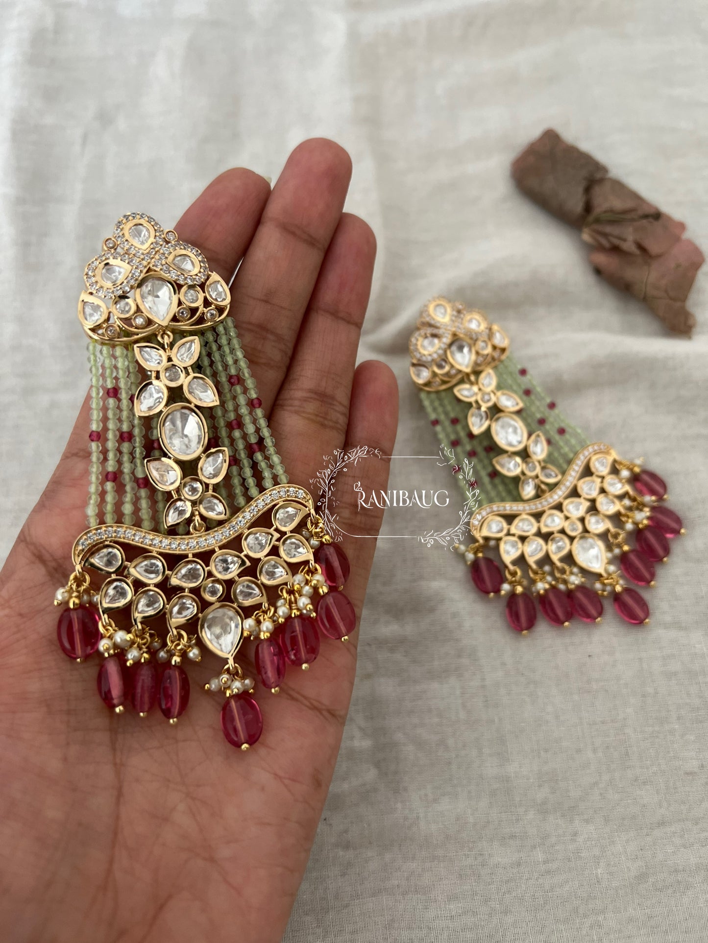 Ranisa Long Kundan Dangler Earrings by Ranibaug