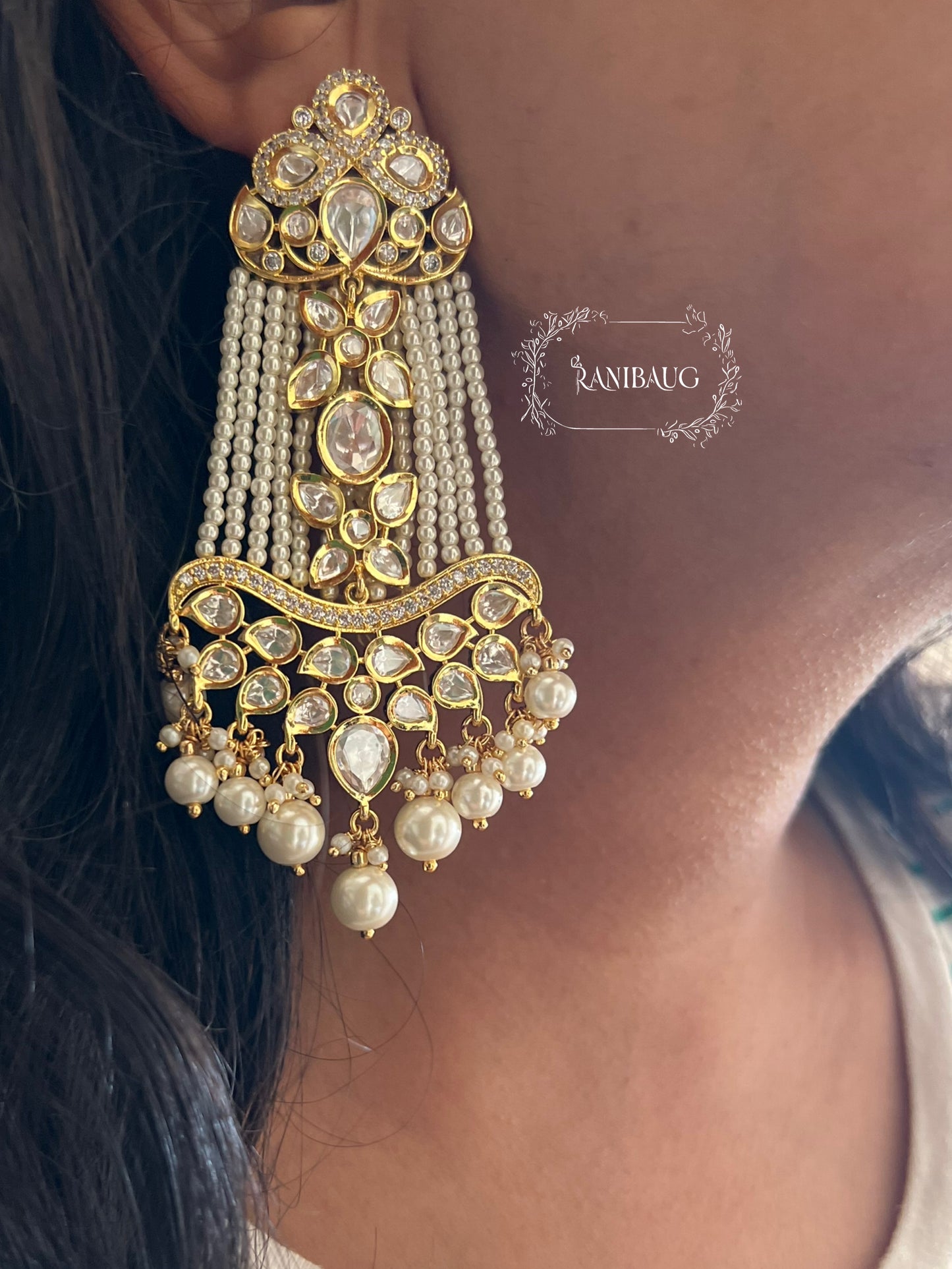 Ranisa Long Kundan Dangler Earrings by Ranibaug