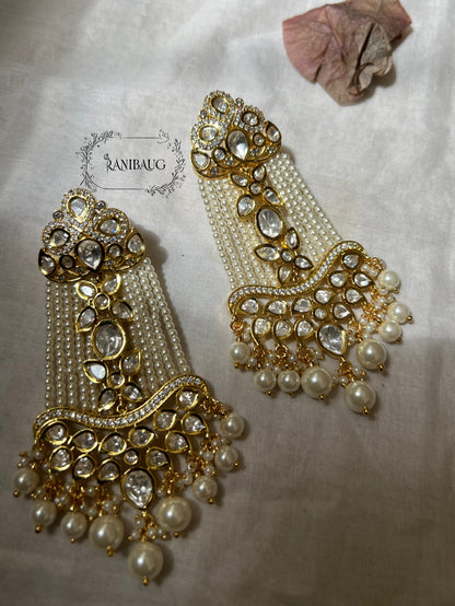 Ranisa Long Kundan Dangler Earrings by Ranibaug