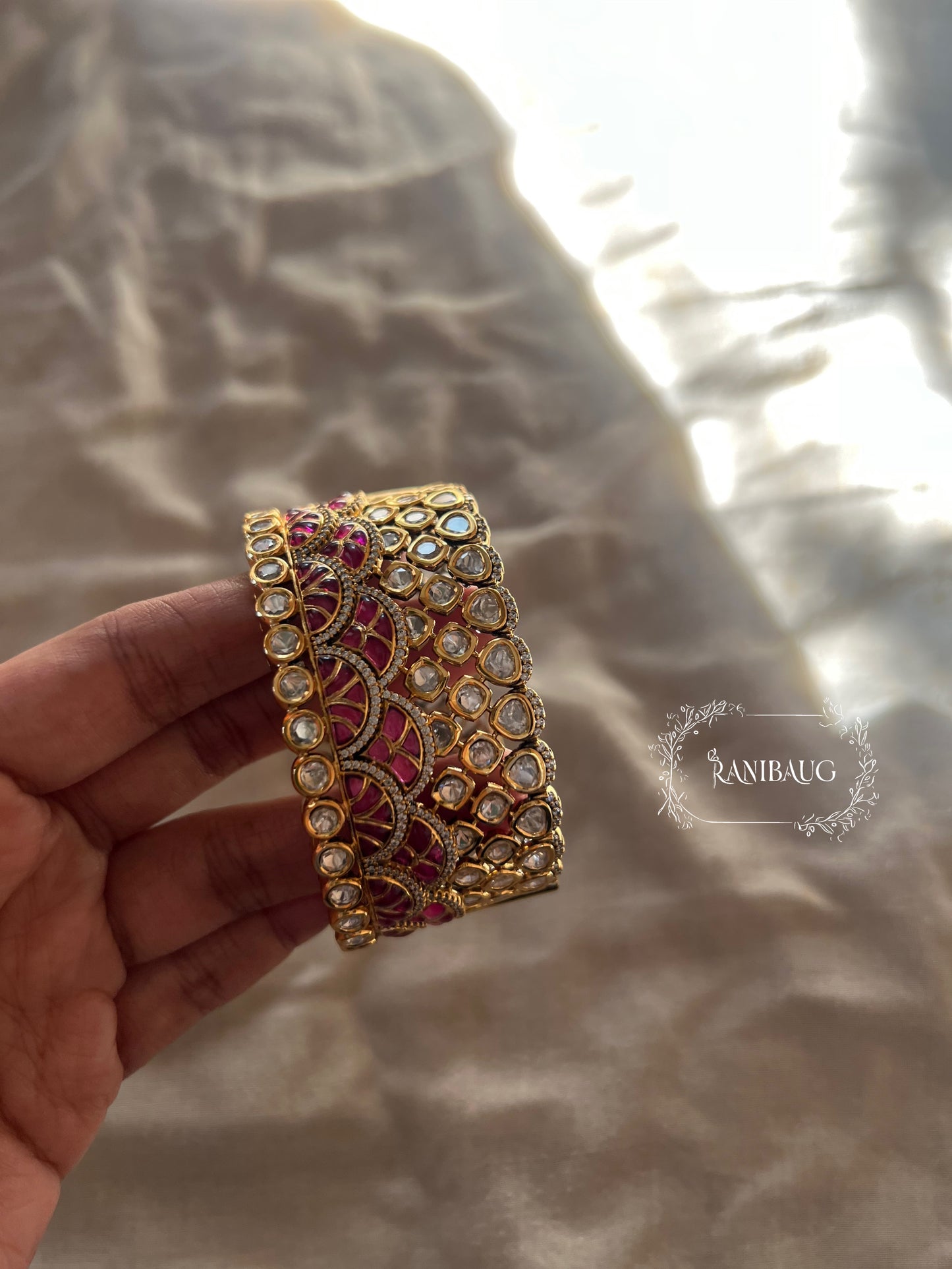 Ranisa Royal Mossainite Rich Enamel Designer Statement Cuff Bangle Kada For Wedding By Ranibaug