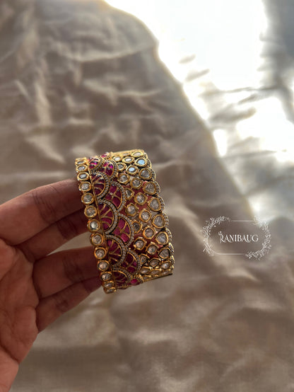 Ranisa Royal Mossainite Rich Enamel Designer Statement Cuff Bangle Kada For Wedding By Ranibaug