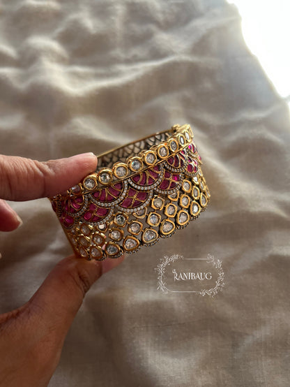 Ranisa Royal Mossainite Rich Enamel Designer Statement Cuff Bangle Kada For Wedding By Ranibaug