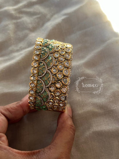 Ranisa Royal Mossainite Rich Enamel Designer Statement Cuff Bangle Kada For Wedding By Ranibaug
