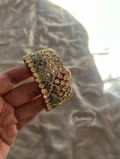 Ranisa Royal Mossainite Rich Enamel Designer Statement Cuff Bangle Kada For Wedding By Ranibaug