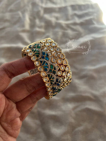 Ranisa Royal Mossainite Rich Enamel Designer Statement Cuff Bangle Kada For Wedding By Ranibaug