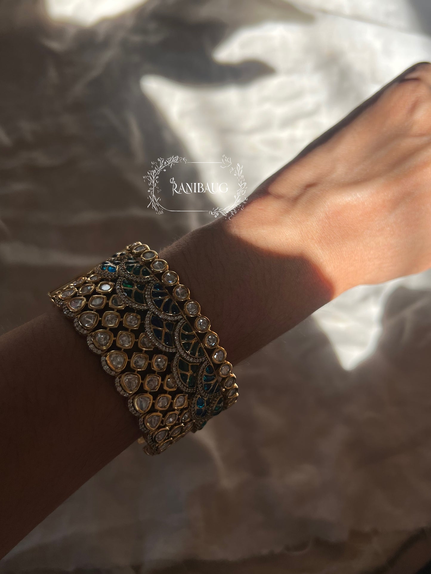 Ranisa Royal Mossainite Rich Enamel Designer Statement Cuff Bangle Kada For Wedding By Ranibaug