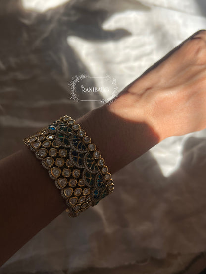 Ranisa Royal Mossainite Rich Enamel Designer Statement Cuff Bangle Kada For Wedding By Ranibaug