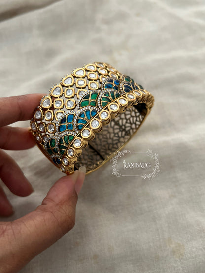 Ranisa Royal Mossainite Rich Enamel Designer Statement Cuff Bangle Kada For Wedding By Ranibaug
