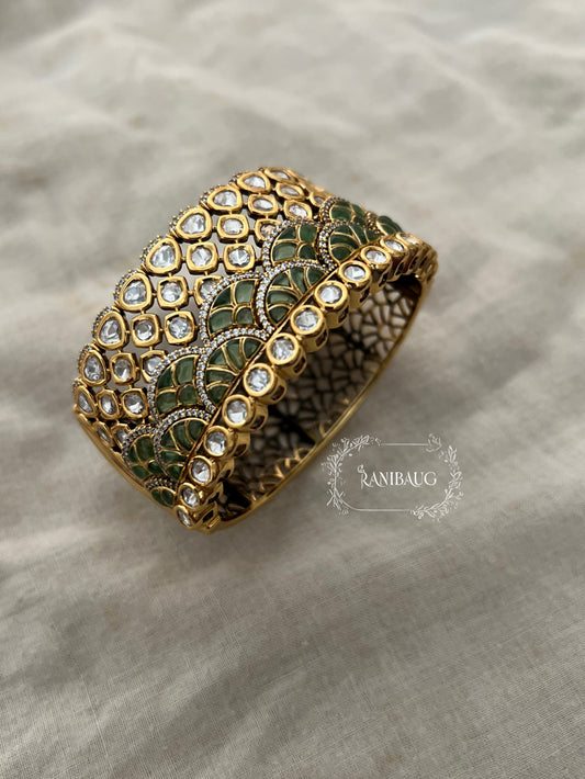 Ranisa Royal Mossainite Rich Enamel Designer Statement Cuff Bangle Kada For Wedding By Ranibaug