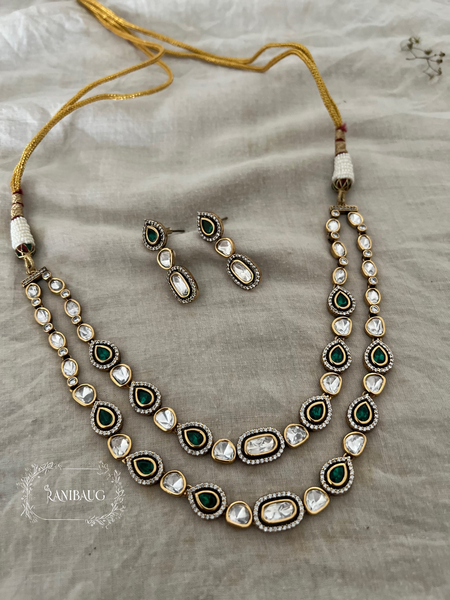 Rashi Antique Victorian Polki Kundan Do Ladi Jewellery Set By Ranibaug