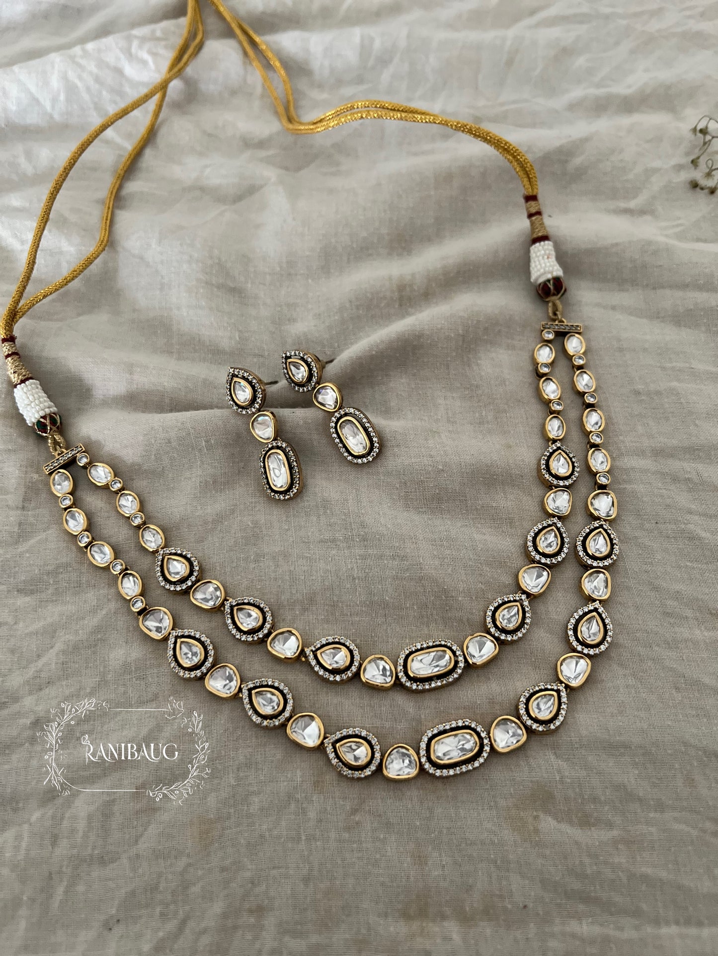 Rashi Antique Victorian Polki Kundan Do Ladi Jewellery Set By Ranibaug