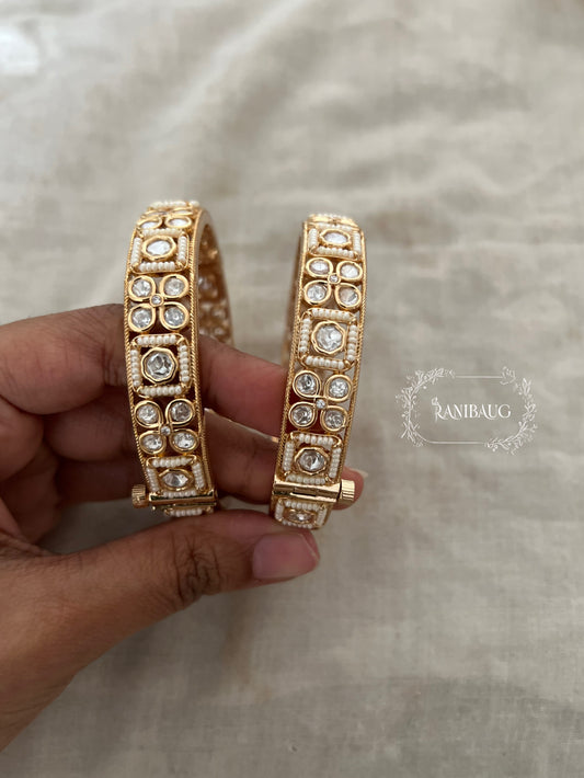 Rashmi White Kundan Motif Multi Color Bangles Set In Rich Gold Finish By Ranibaug