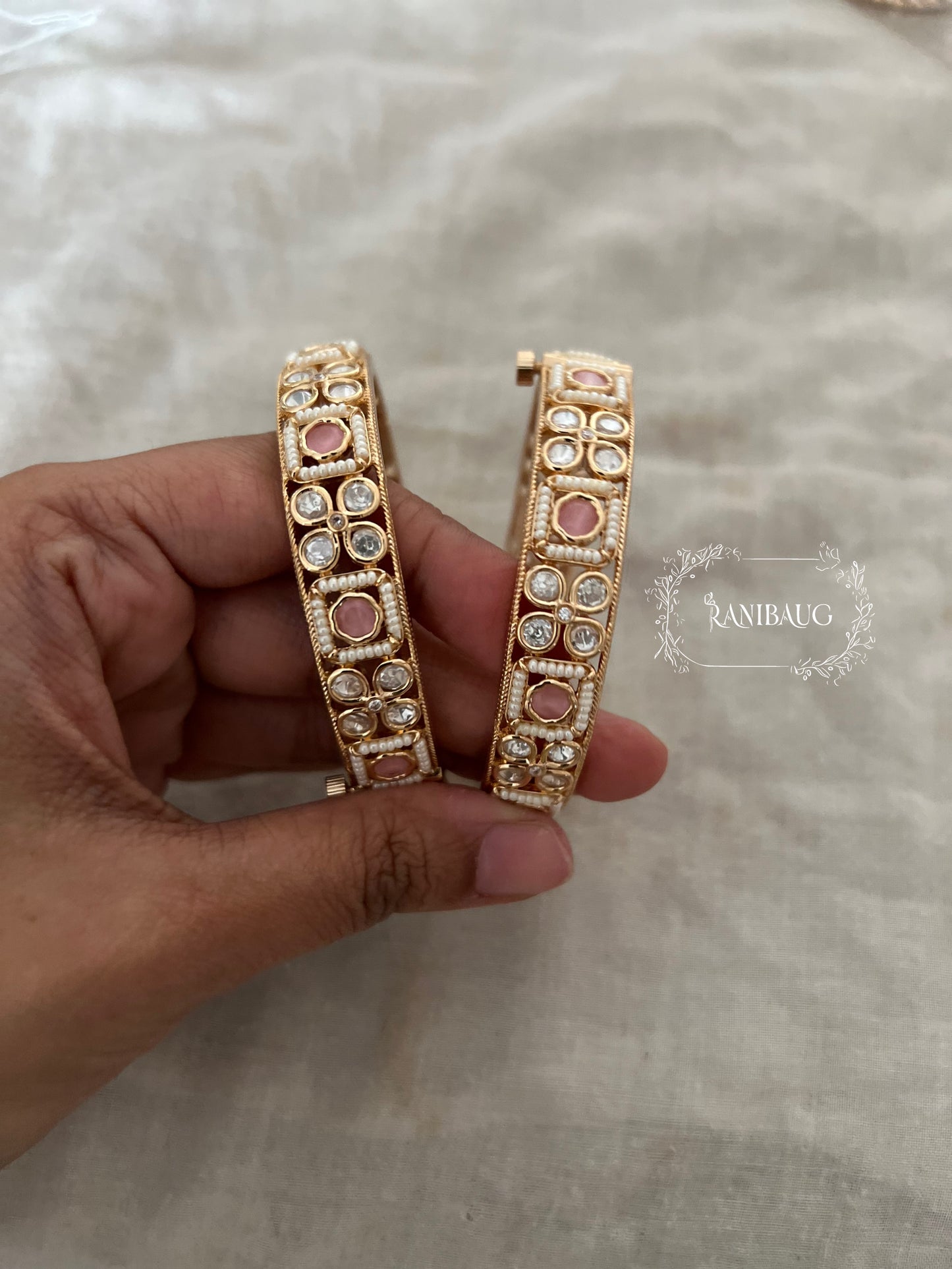 Rashmi White Kundan Motif Multi Color Bangles Set In Rich Gold Finish By Ranibaug