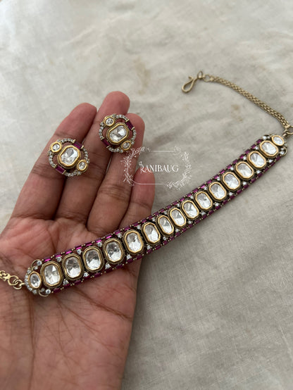 Rashmika Polki Classic Gold Finish Choker Necklace With Ear Studs By Ranibaug