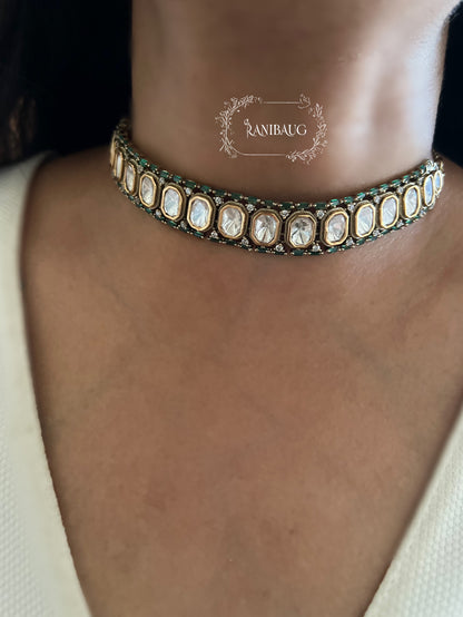 Rashmika Polki Classic Gold Finish Choker Necklace With Ear Studs By Ranibaug