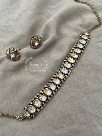 Rashmika Polki Classic Gold Finish Choker Necklace With Ear Studs By Ranibaug