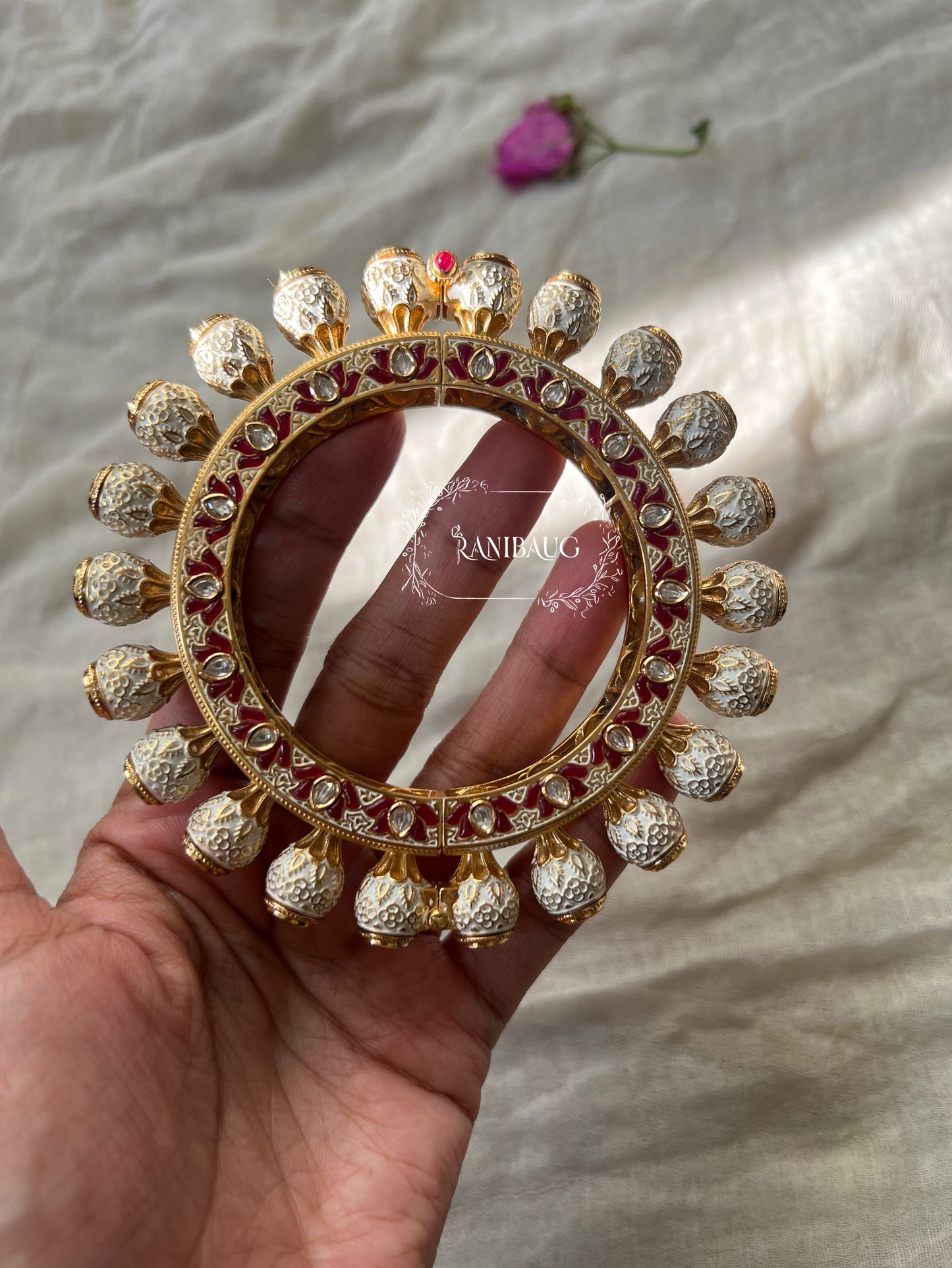 Rashmika Artificial Gold Plated Kundan Moti Bangles Online By Ranibaug