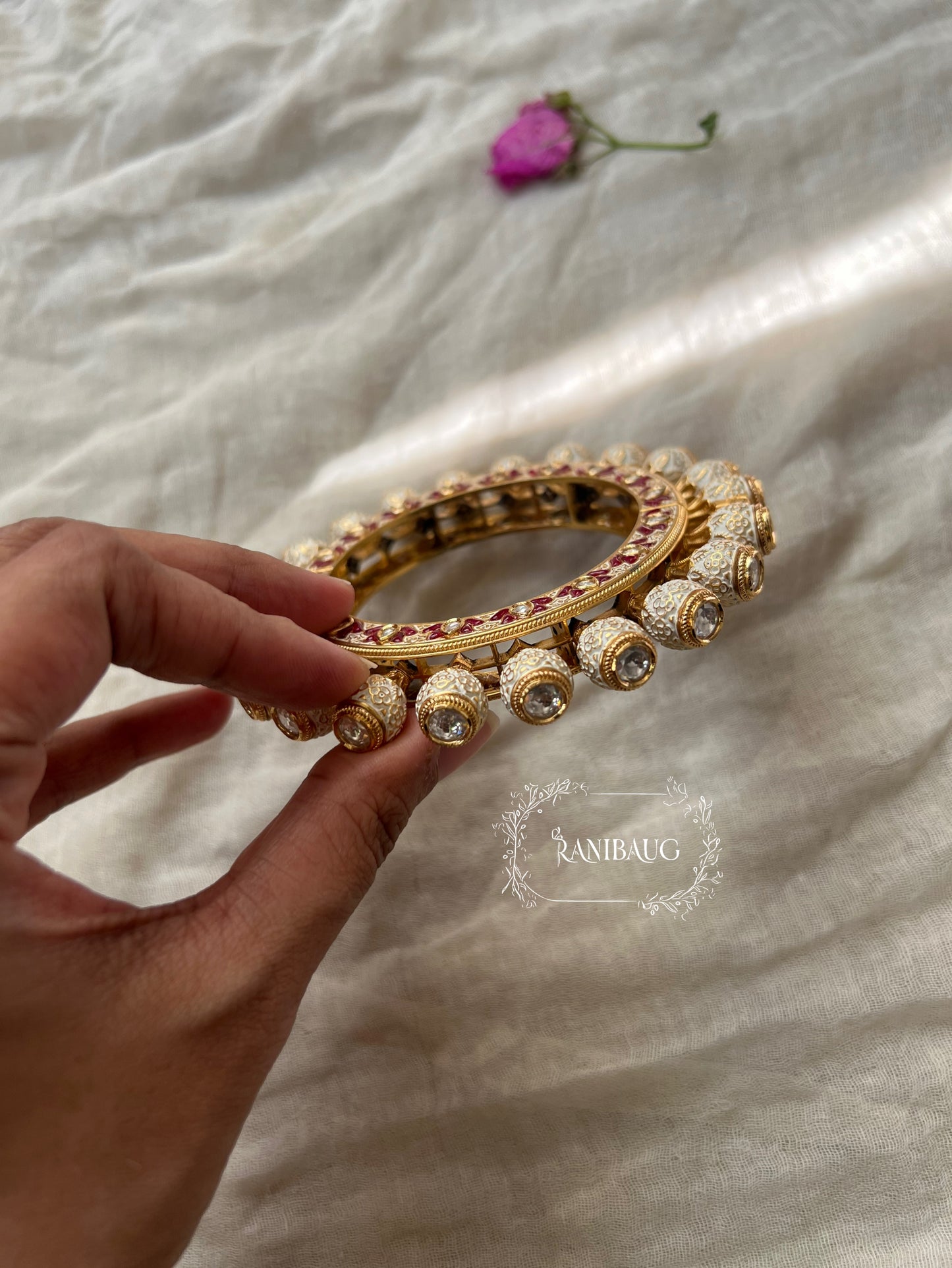 Rashmika Artificial Gold Plated Kundan Moti Bangles Online By Ranibaug