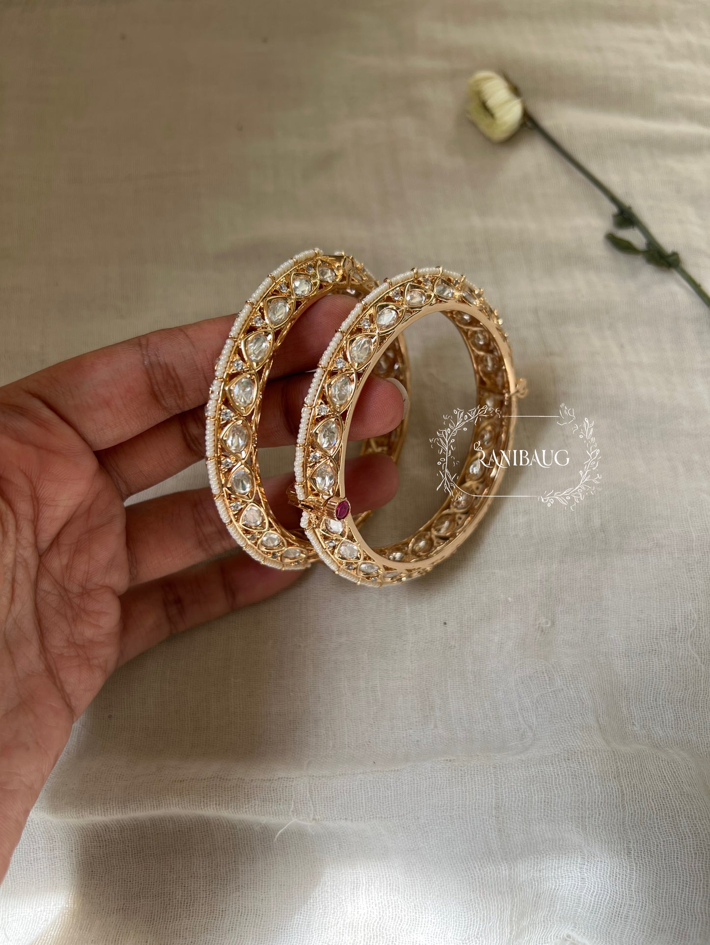Rashmi Pearl And Kundan Studded Bangles For Women Traditional