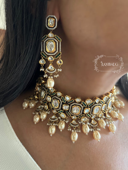 Rasika Gold Plated Kundan Studded Necklace Jewellery Set By Ranibaug With Pearl Fringes