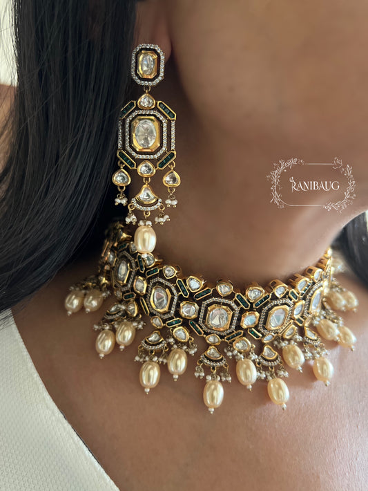 Rasika Gold Plated Kundan Studded Necklace Jewellery Set By Ranibaug With Pearl Fringes