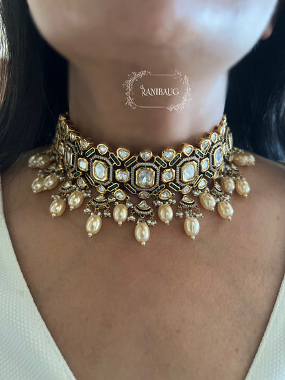 Rasika Gold Plated Kundan Studded Necklace Jewellery Set By Ranibaug With Pearl Fringes