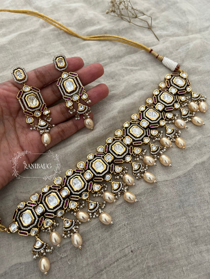 Rasika Gold Plated Kundan Studded Necklace Jewellery Set By Ranibaug With Pearl Fringes