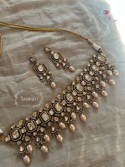 Rasika Gold Plated Kundan Studded Necklace Jewellery Set By Ranibaug With Pearl Fringes