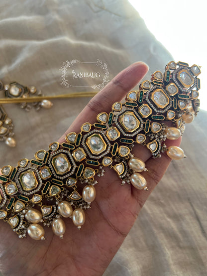 Rasika Gold Plated Kundan Studded Necklace Jewellery Set By Ranibaug With Pearl Fringes