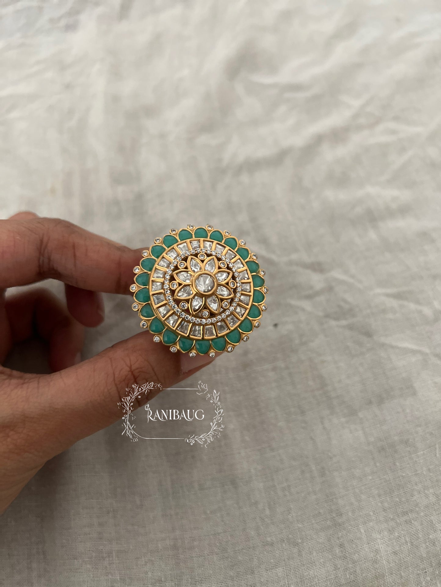 Rasika Polki Oversized Gold Plated Statement Ring By Ranibaug