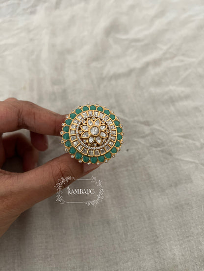 Rasika Polki Oversized Gold Plated Statement Ring By Ranibaug