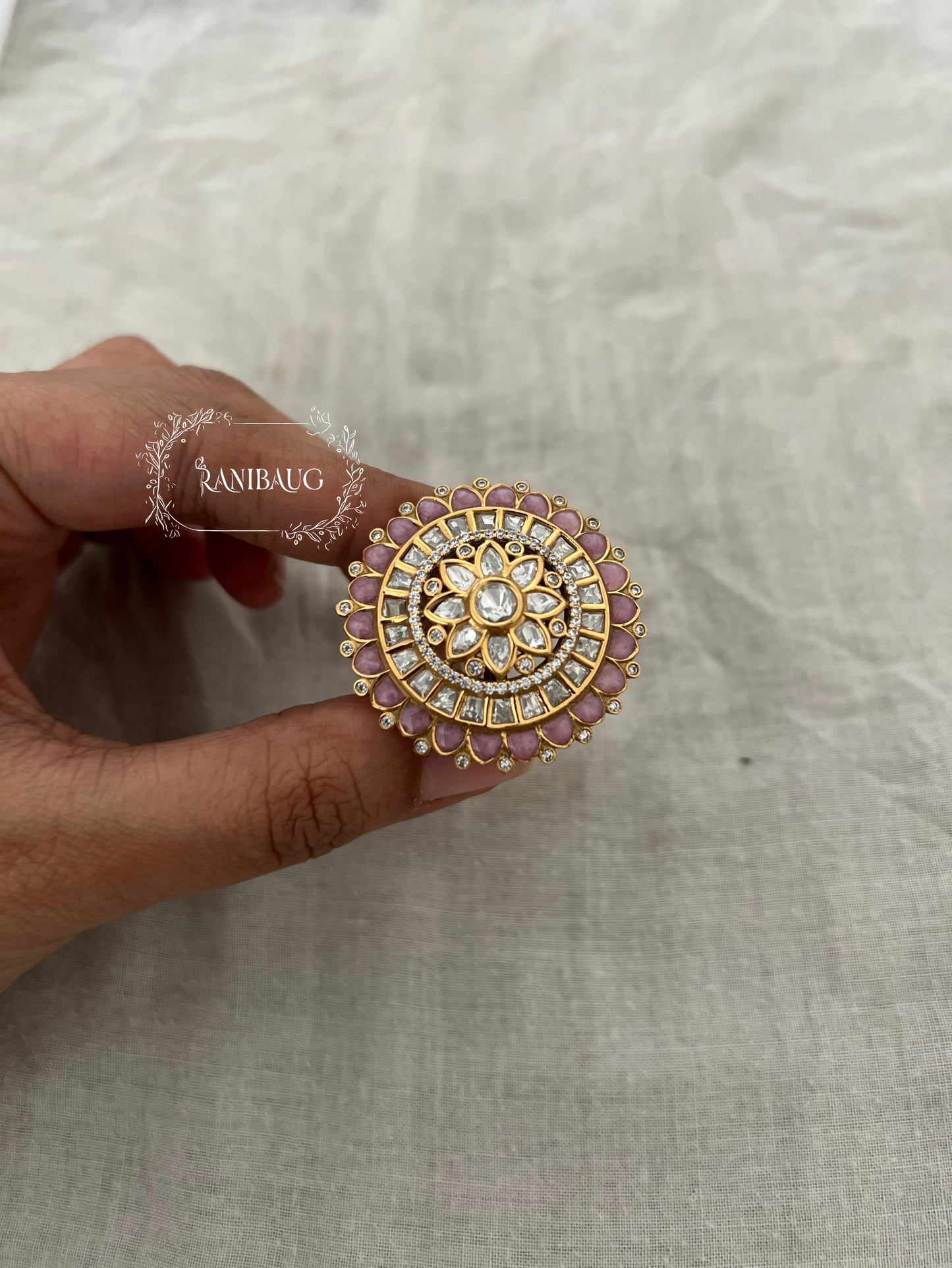 Rasika Polki Oversized Gold Plated Statement Ring By Ranibaug