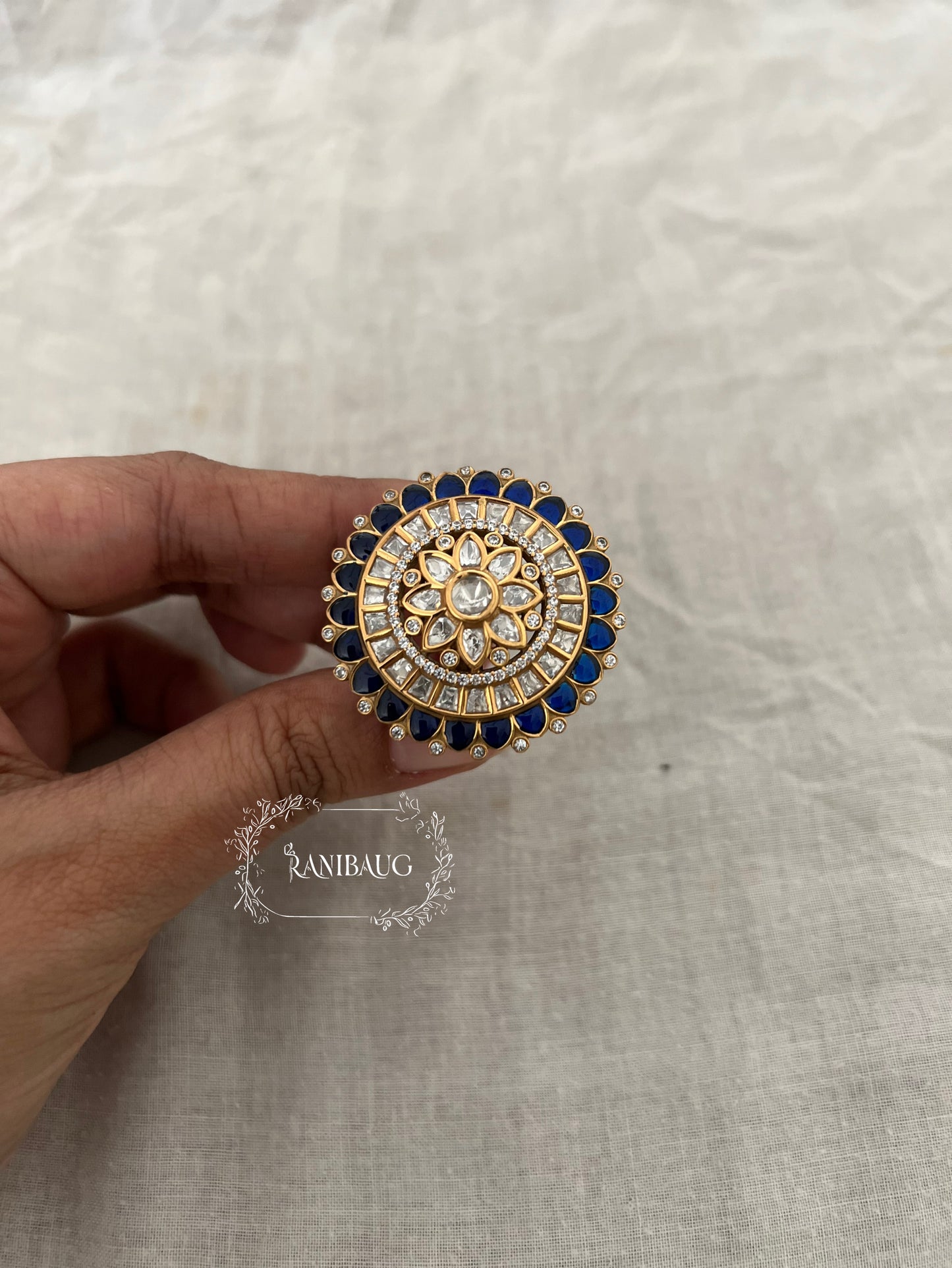 Rasika Polki Oversized Gold Plated Statement Ring By Ranibaug