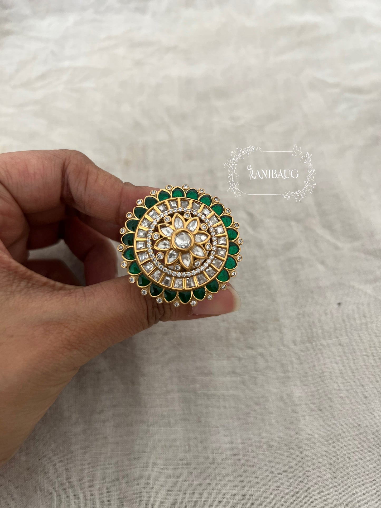 Rasika Polki Oversized Gold Plated Statement Ring By Ranibaug