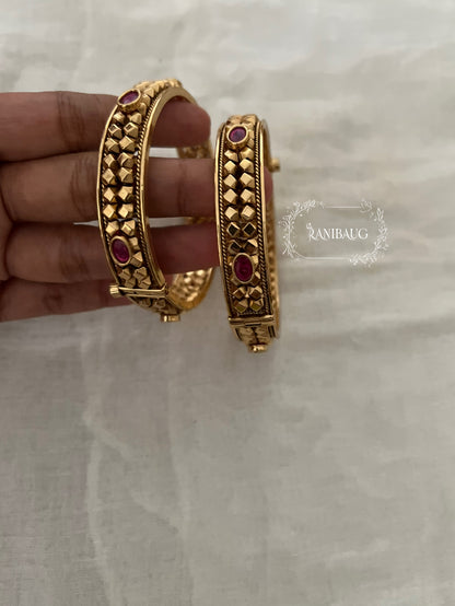 Ratika Vintage Gold Finish Temple Heritage Bangle Set By Ranibaug