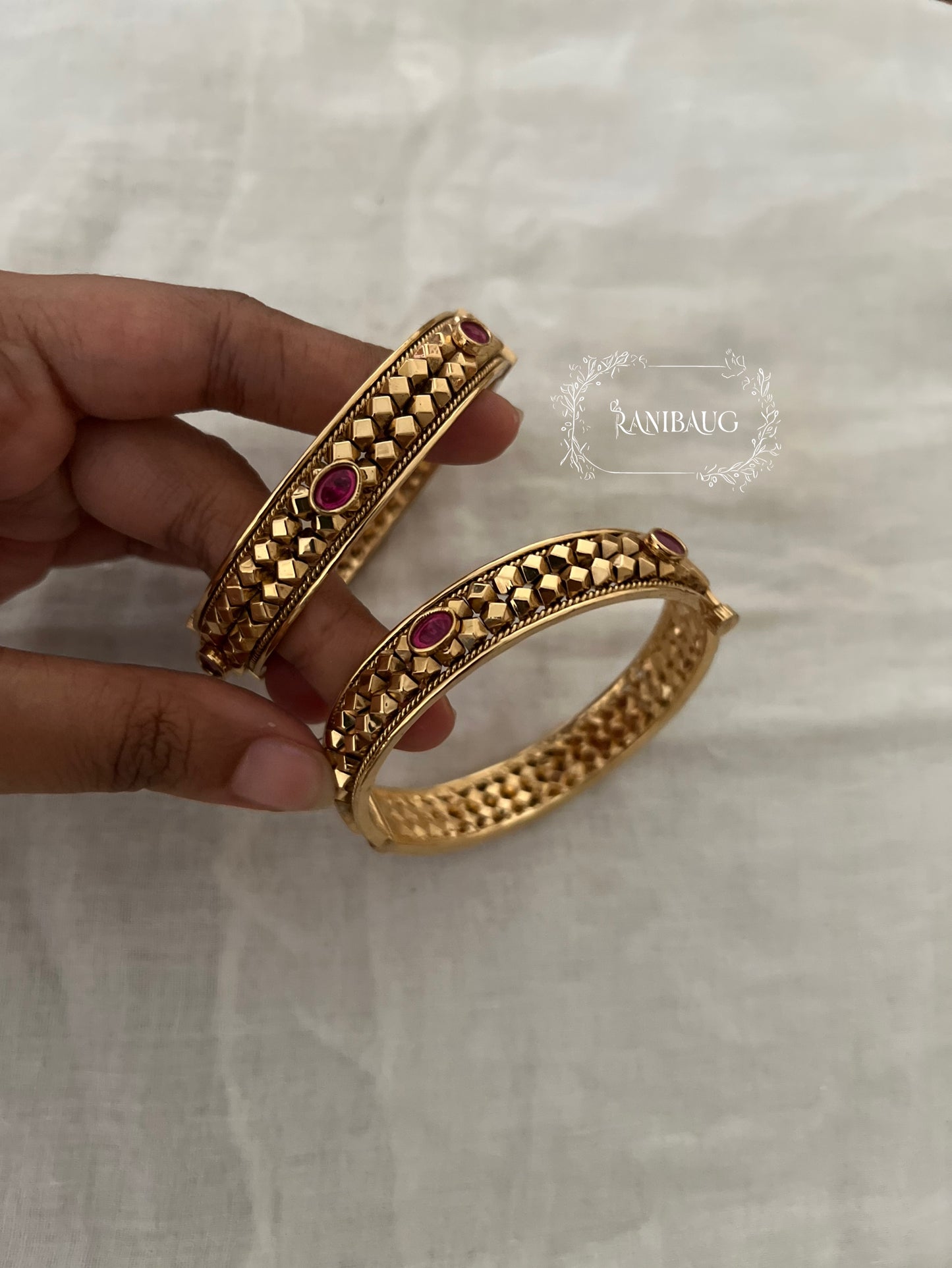 Ratika Vintage Gold Finish Temple Heritage Bangle Set By Ranibaug