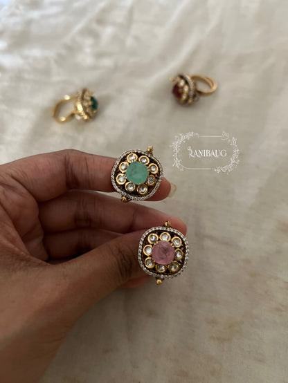 Ratnavali Polki Victorian Finish Gemstone Designer Festive Ring Jewelry By Ranibaug