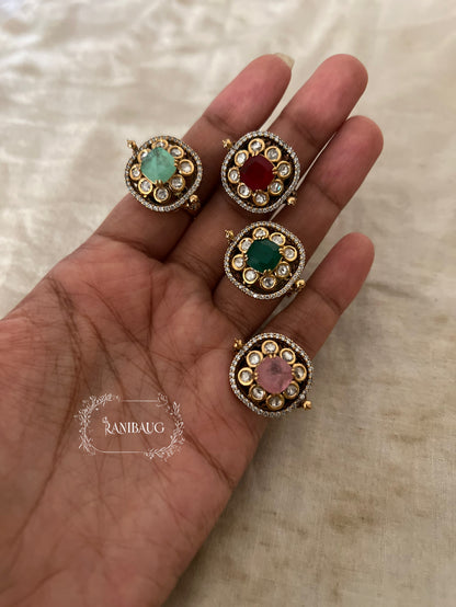 Ratnavali Polki Victorian Finish Gemstone Designer Festive Ring Jewelry By Ranibaug