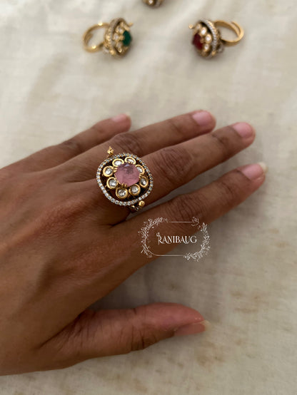 Ratnavali Polki Victorian Finish Gemstone Designer Festive Ring Jewelry By Ranibaug