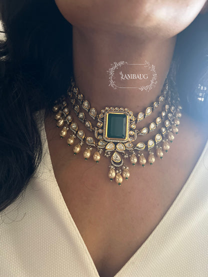 Ratnim Layered Polki Kundan Gold Finish Pearl Drops Royal Necklace Jewellery Set By Ranibaug