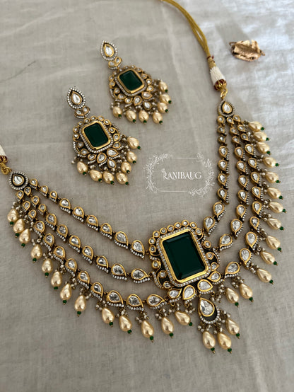 Ratnim Layered Polki Kundan Gold Finish Pearl Drops Royal Necklace Jewellery Set By Ranibaug